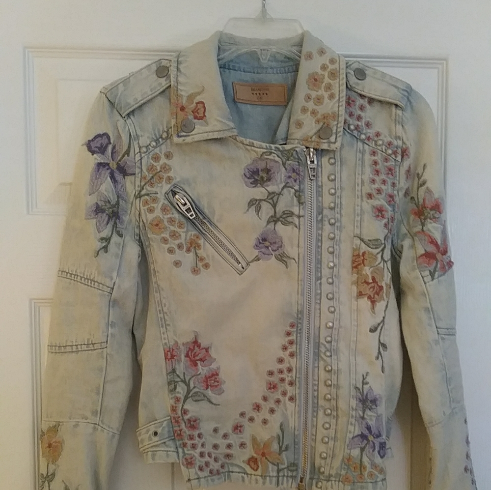 Light weight Denim embroidered zipper Moto Jacket